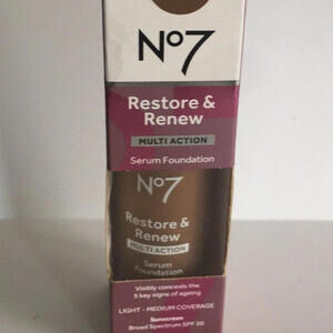 No7 Restore & Renew Multi Action Serum Foundation Hazelnut Sunscreen SPF20, 1 oz